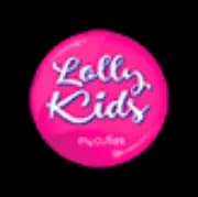 Logotipo de Lolly Kids en un círculo irregular rosa vibrante, con el texto 'Lolly Kids' en azul claro y 'my little' debajo.
